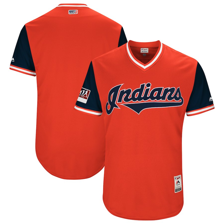 Men's Cleveland Indians Majestic Red/Navy 2018 Players' Weekend Team Jersey - Click Image to Close